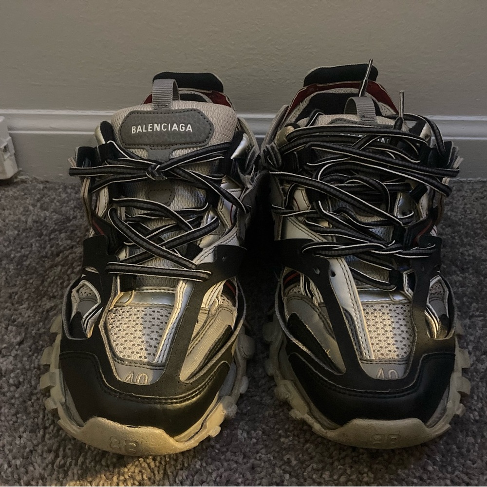Balenciaga Black and Silver Athletic Shoes price negotiate
